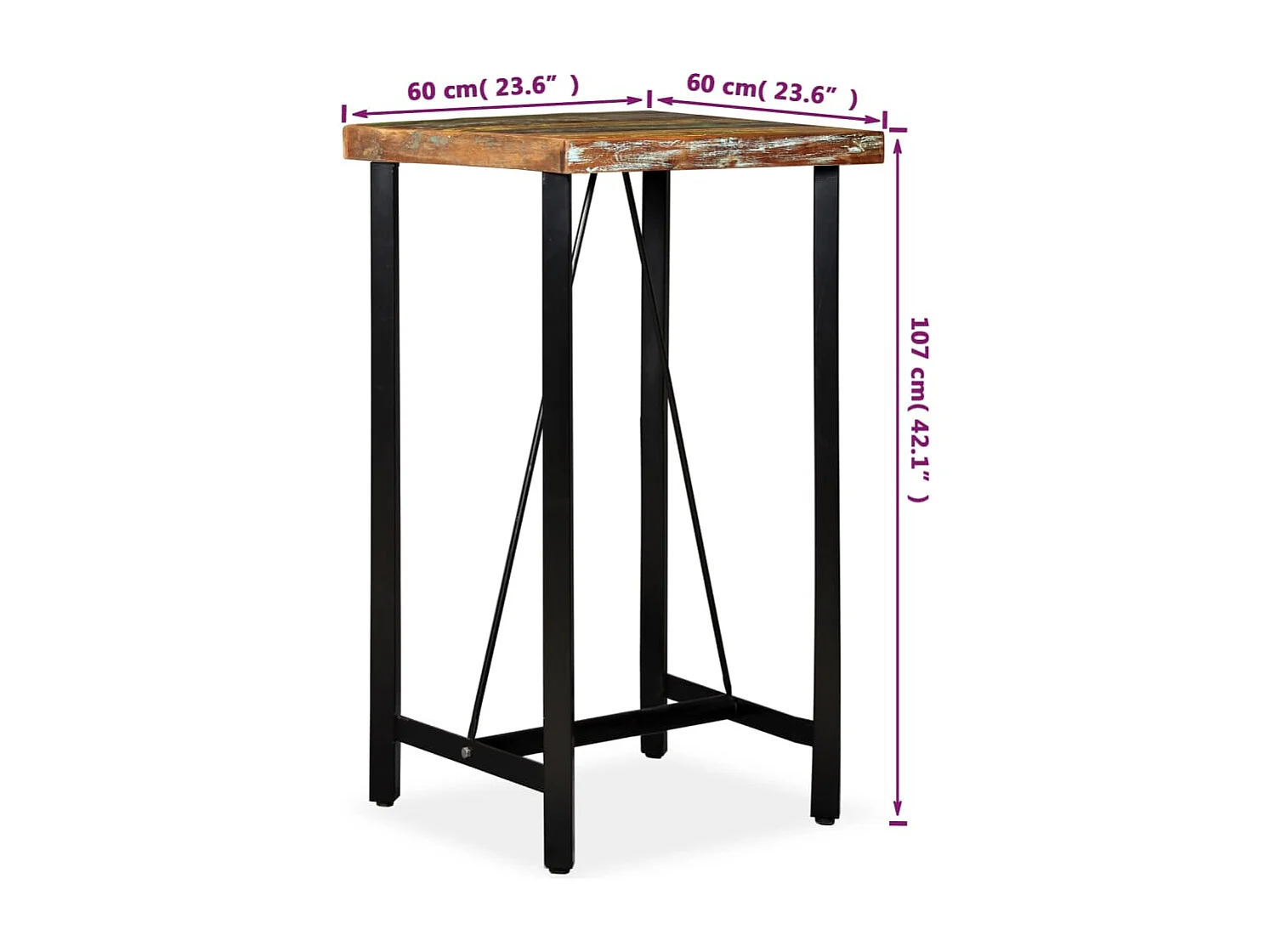 Table de bar Bois de récupération massif 60x60x107 cm