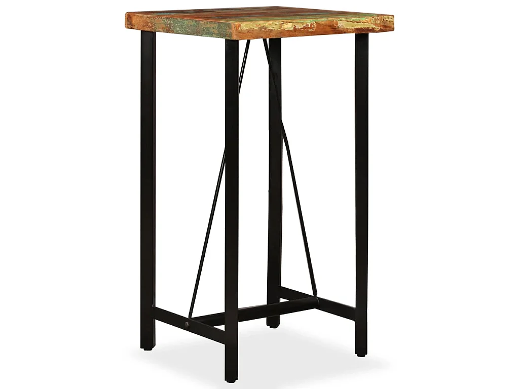 Mesa de bar em madeira recuperada maciça 60x60x107 cm