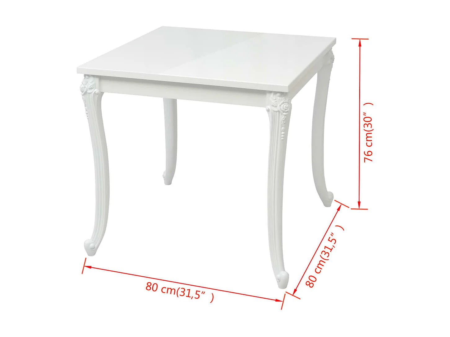 Eettafel 80 x 80 x 76 cm hoogglans wit