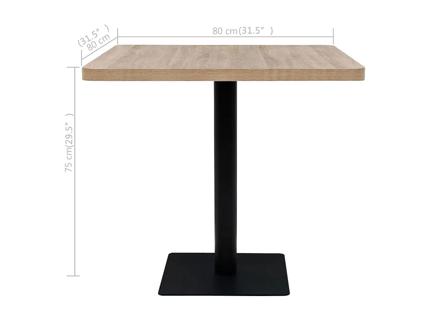Mesa bistrô em MDF e aço quadrada 80x80x75 cm cor de carvalho