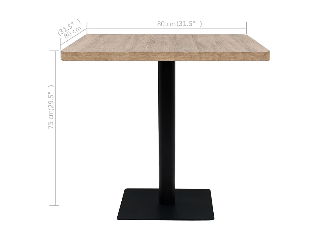 Table de bistro MDF et acier Carré 80x80x75 cm Couleur de chêne