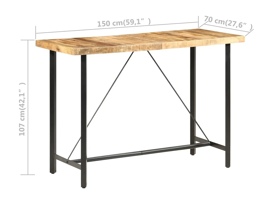 Table de bar 150x70x107 cm Bois de manguier brut