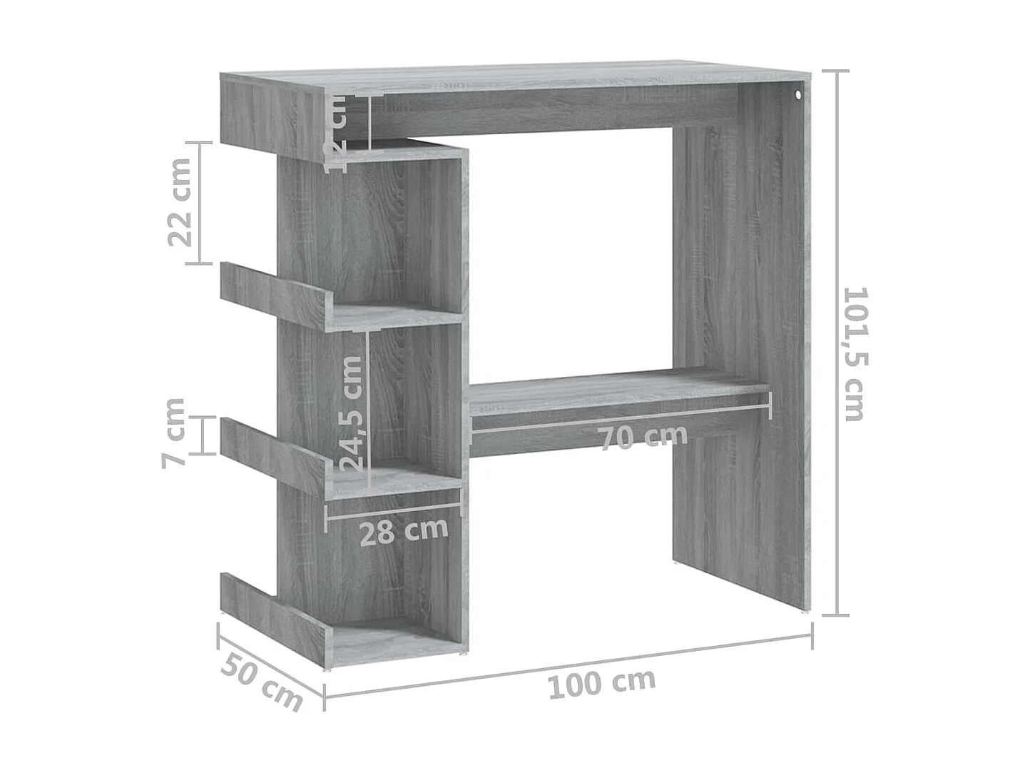 Bartisch mit Regal Grau Sonoma 100x50x101,5 cm