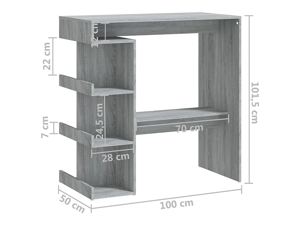 Bartafel met opbergrek 100x50x101,5 cm grijs sonoma