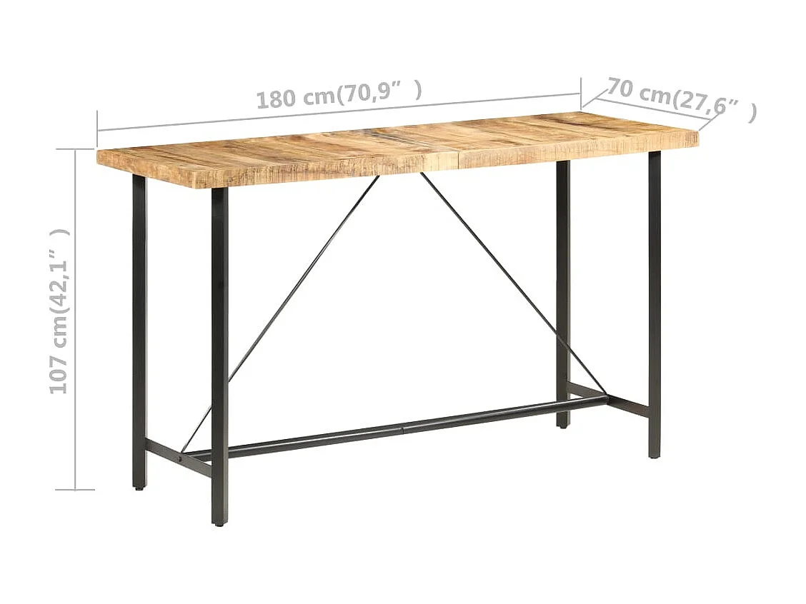 Mesa de bar madera maciza de mango rugosa 180x70x107 cm