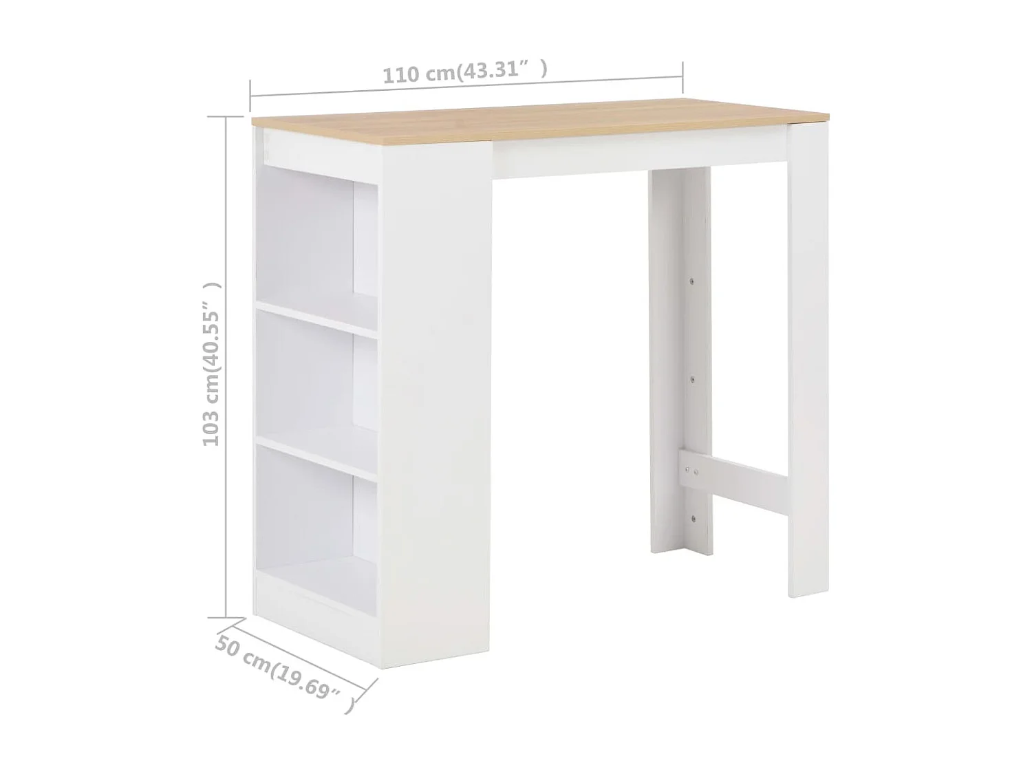 Table de bar avec étagère Blanc 110x50x103 cm