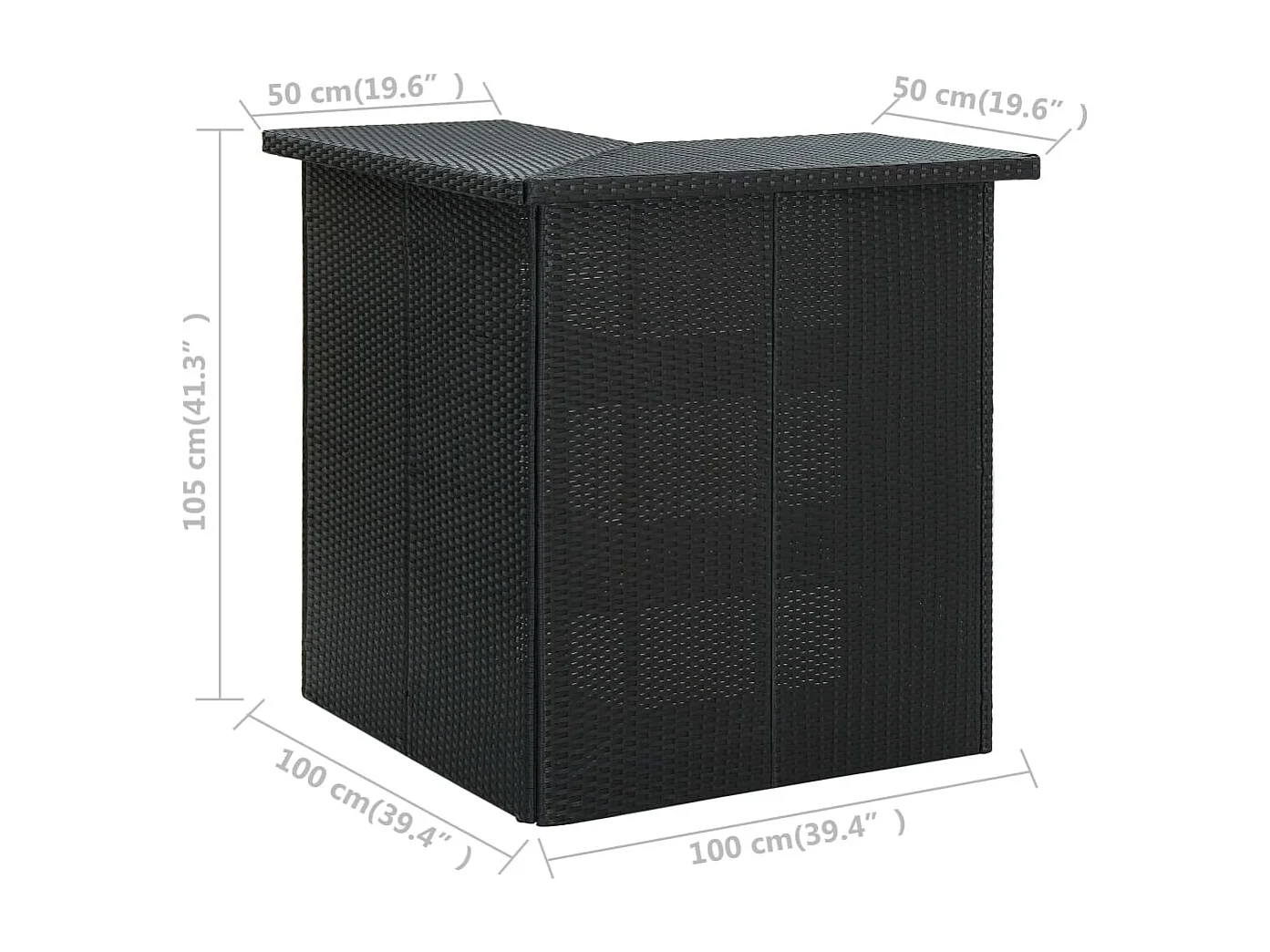 Tavolo da Bar ad Angolo Nero 100x50x105 cm in Polyrattan
