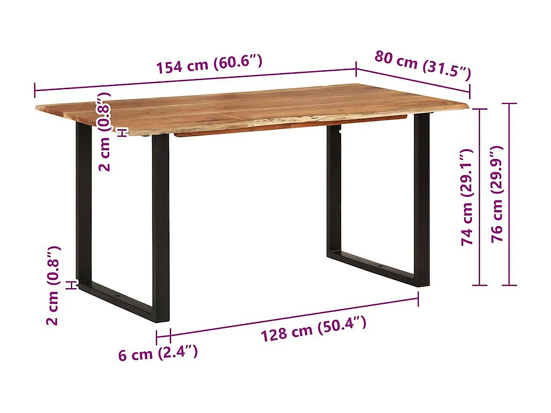 Esstisch 154x80x76 cm Massivholz Akazie