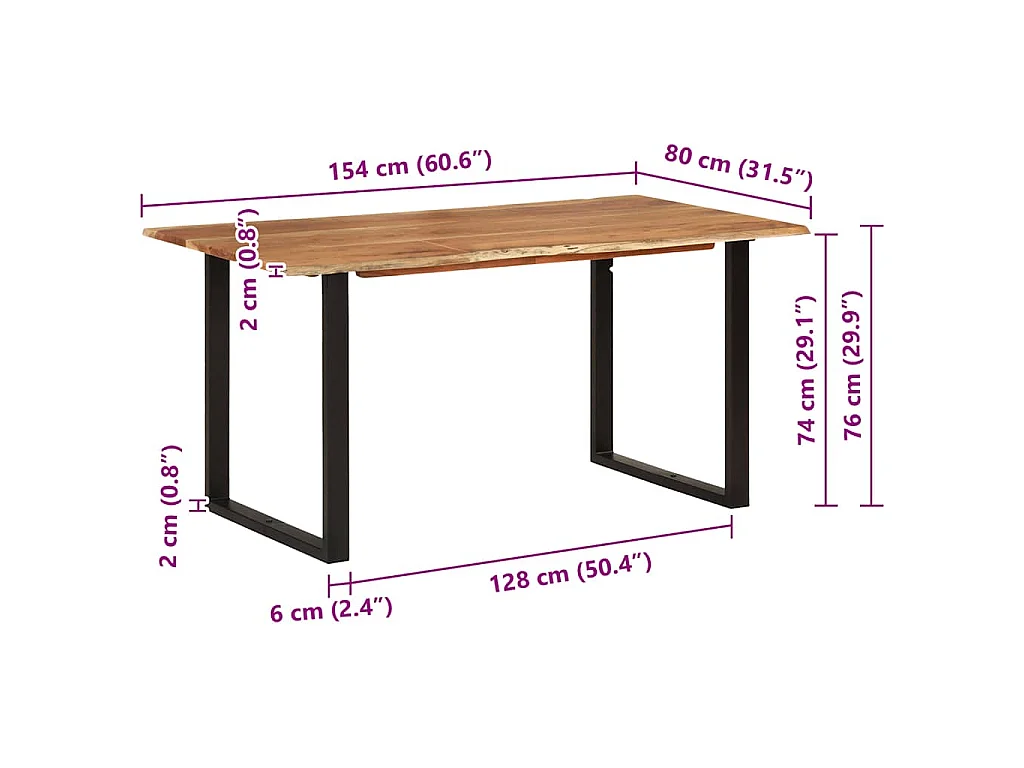 Table de salle à manger 154x80x76 cm Bois d'acacia solide