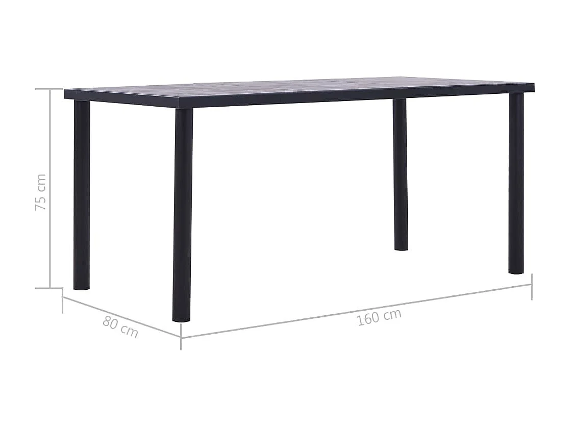 Eettafel 160x80x75 cm MDF zwart en betongrijs