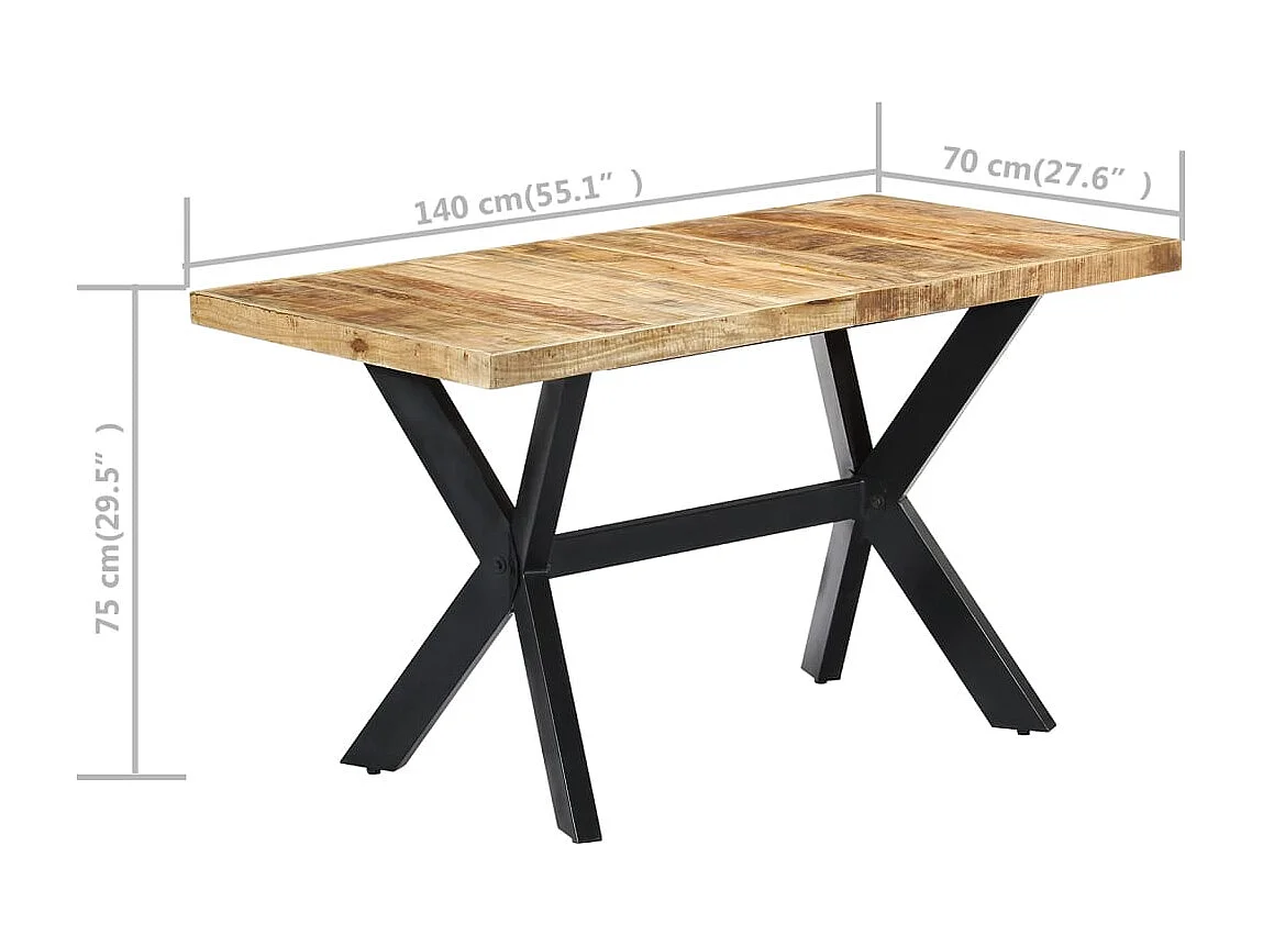 Table à manger 140x70x75 cm Bois de manguier massif brut
