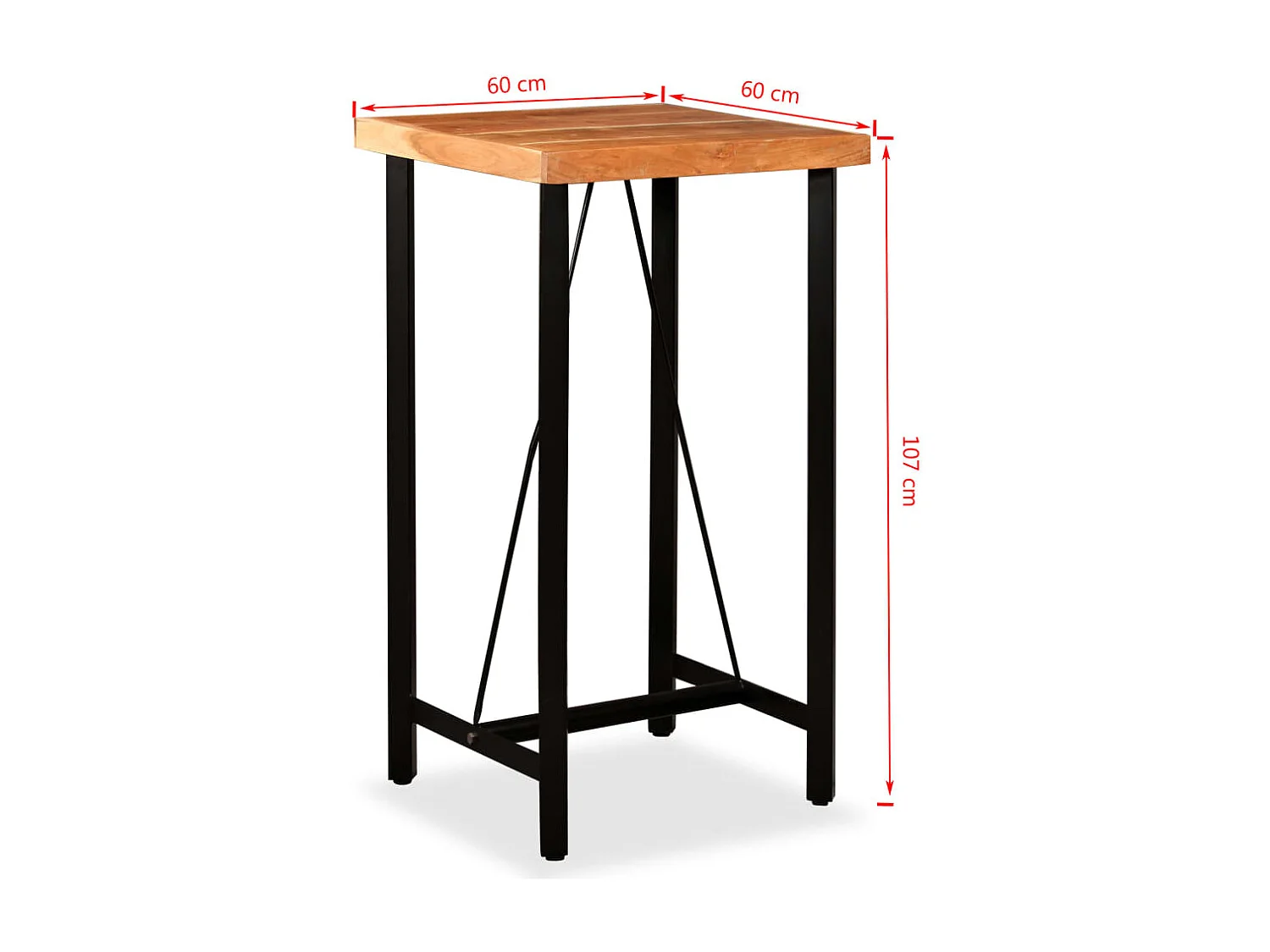 Mesa de bar de madera maciza de acacia 60x60x107 cm