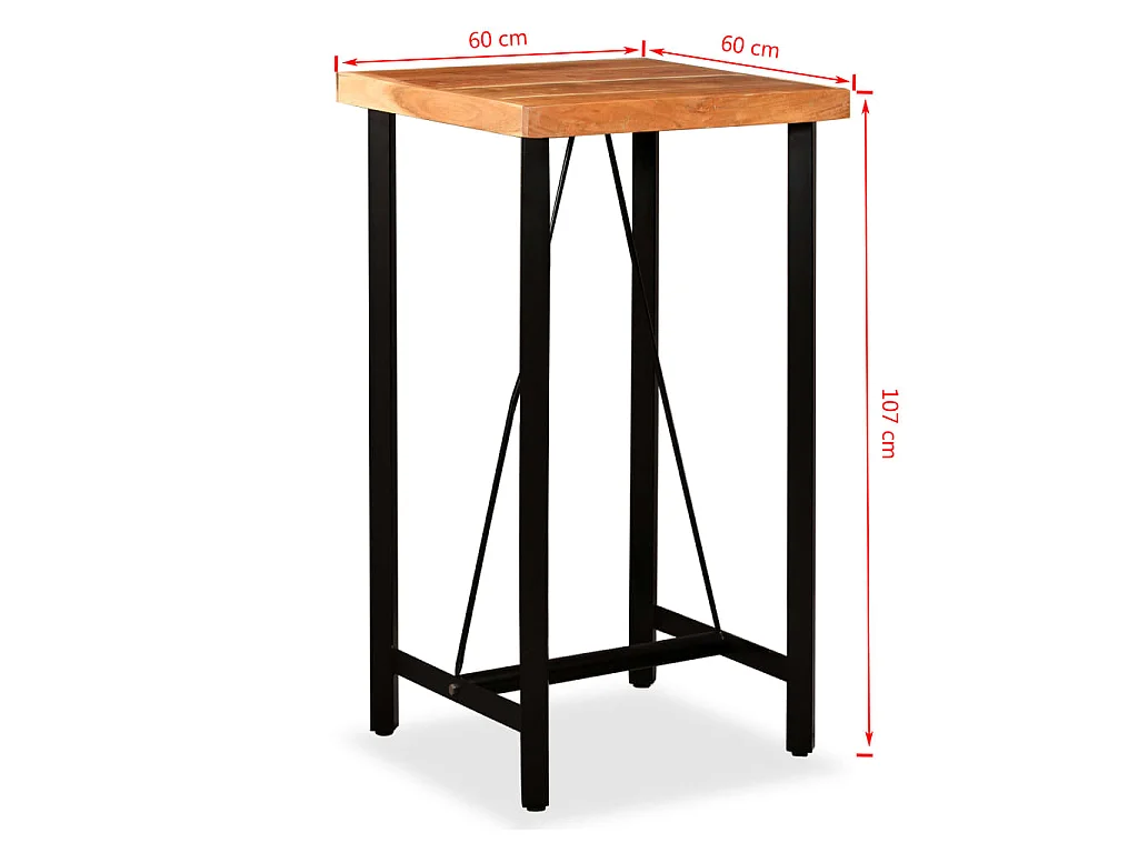 Tavolino da Bar in Legno Massello di Acacia 60x60x107 cm