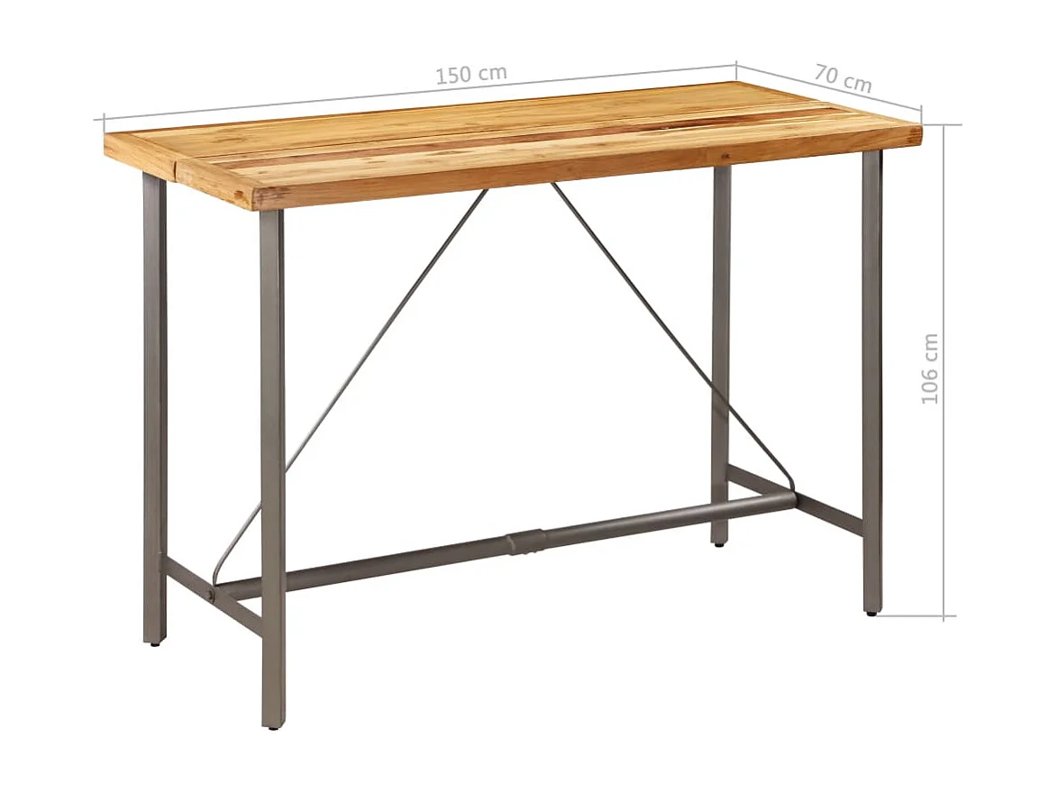 Table de bar Teck recyclé massif 150x70x106 cm