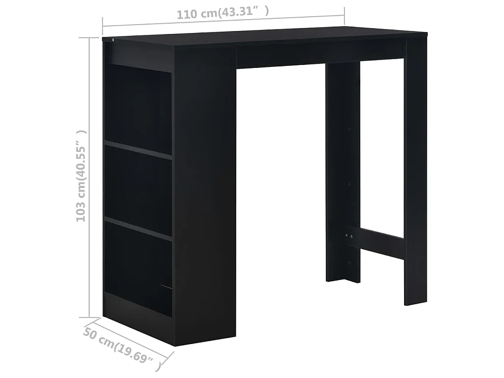 Table de bar avec étagère Noir 110x50x103 cm
