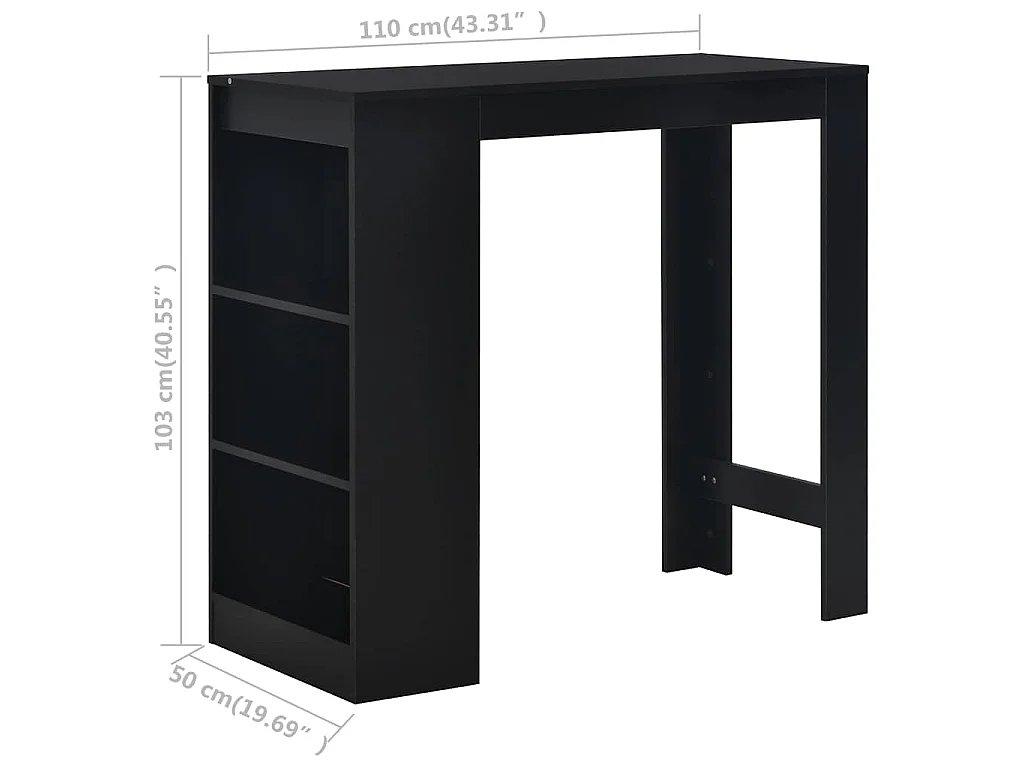 Table de bar avec étagère Noir 110x50x103 cm