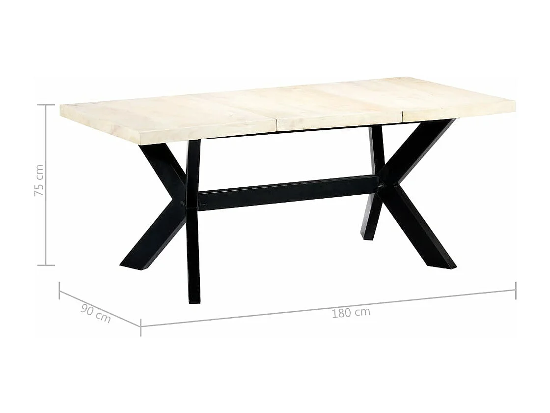 Mesa de jantar 180x90x75 cm madeira de mangueira maciça branco