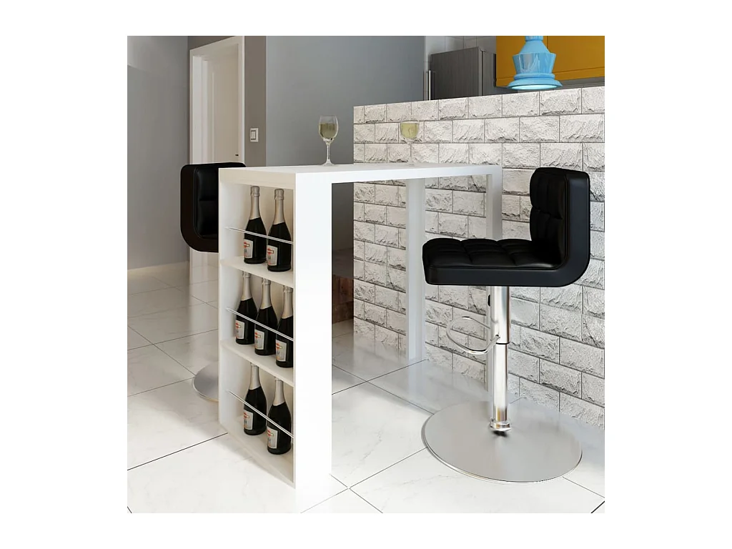 Table de bar MDF avec casier à bouteilles Blanc haut brillance