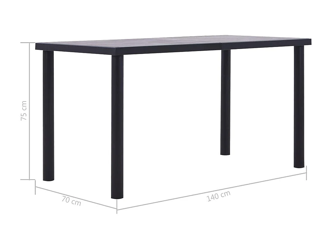 Table à manger Noir et gris béton 140x70x75 cm MDF