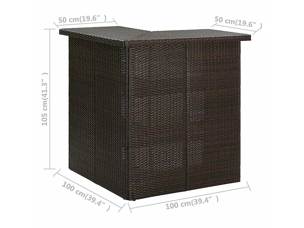 Table d'angle de bar Marron 100x50x105 cm Résine tressée
