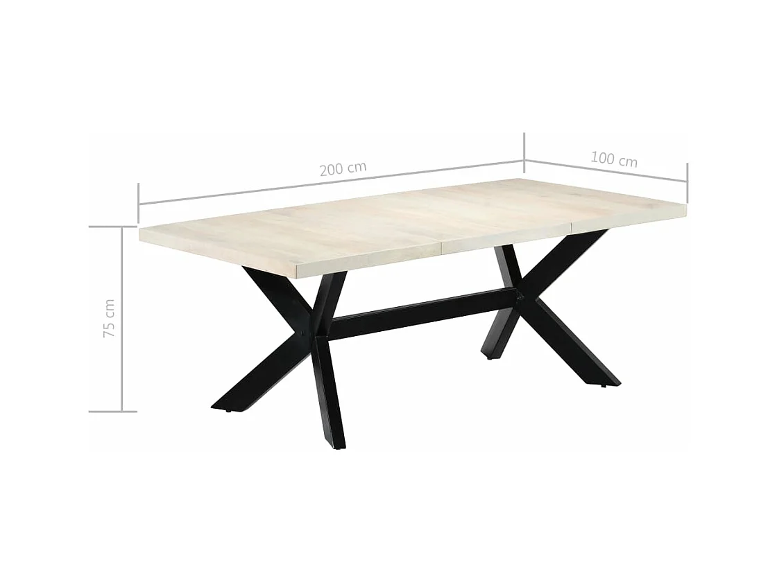 Tavolo da Pranzo Bianco 200x100x75 cm Legno Massello di Mango