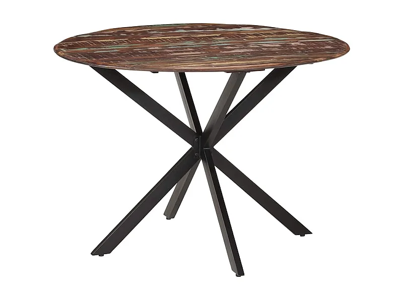 Tavolo da Pranzo Ø110x78cm Legno Massello di Recupero e Acciaio