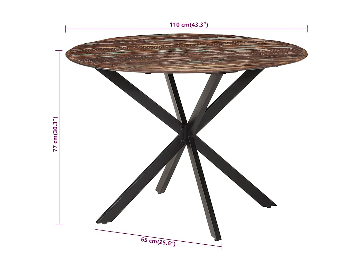 Esstisch Ø110x78 cm Altholz Massiv und Stahl