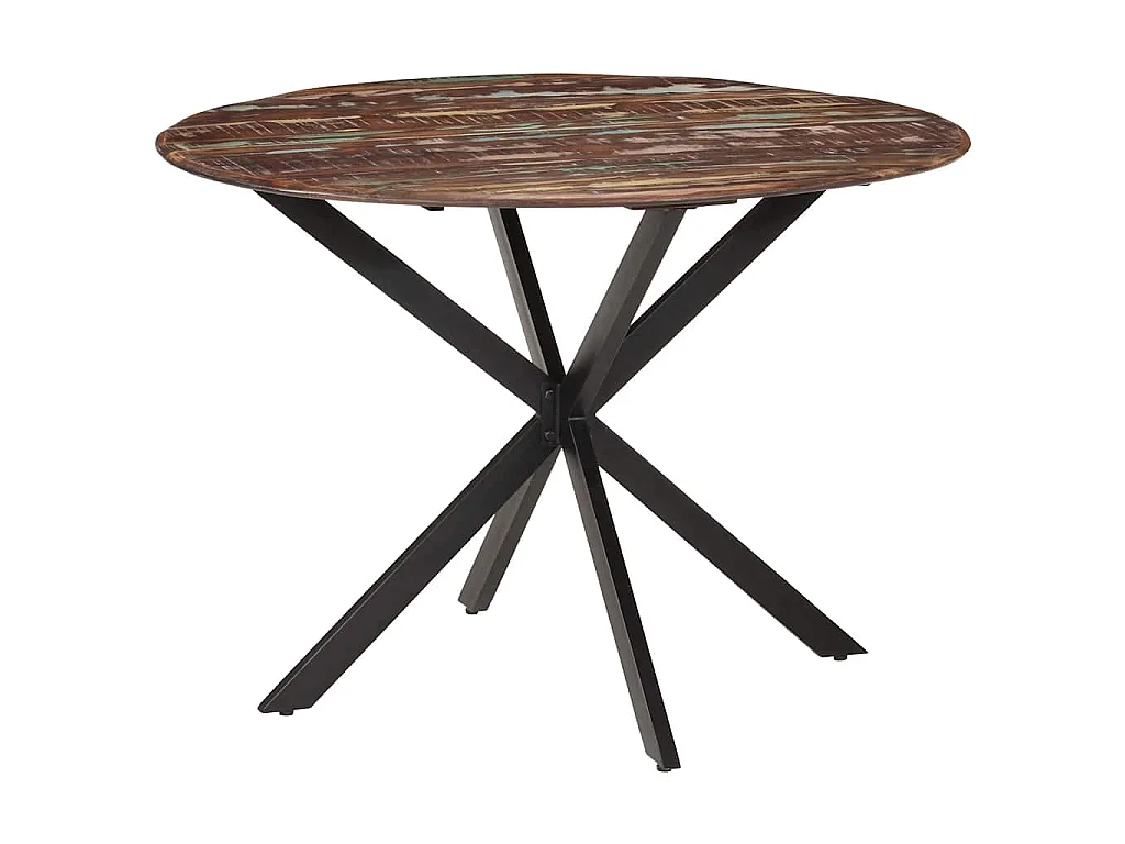 Tavolo da Pranzo Ø110x78cm Legno Massello di Recupero e Acciaio