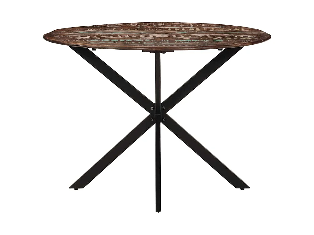 Tavolo da Pranzo Ø110x78cm Legno Massello di Recupero e Acciaio