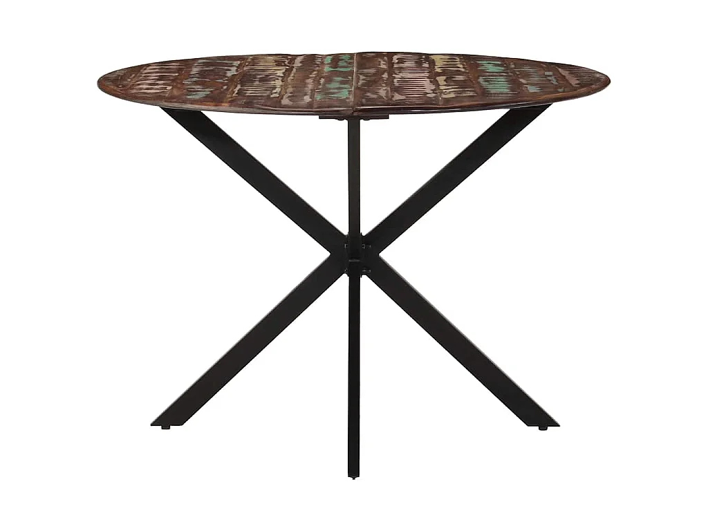 Tavolo da Pranzo Ø110x78cm Legno Massello di Recupero e Acciaio