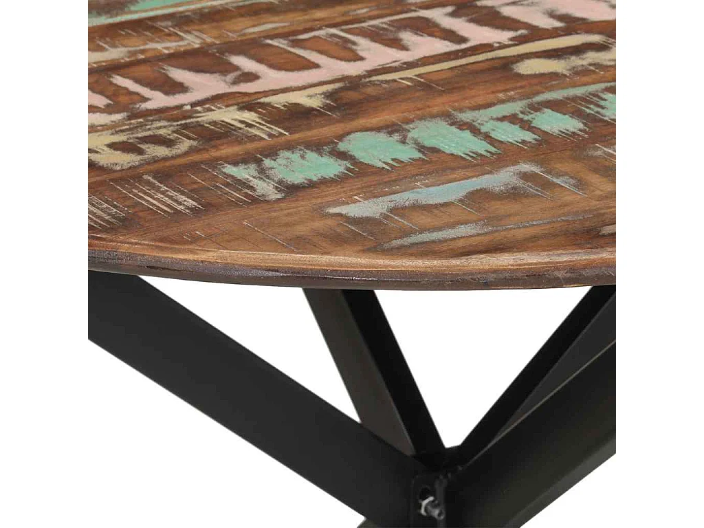 Tavolo da Pranzo Ø110x78cm Legno Massello di Recupero e Acciaio