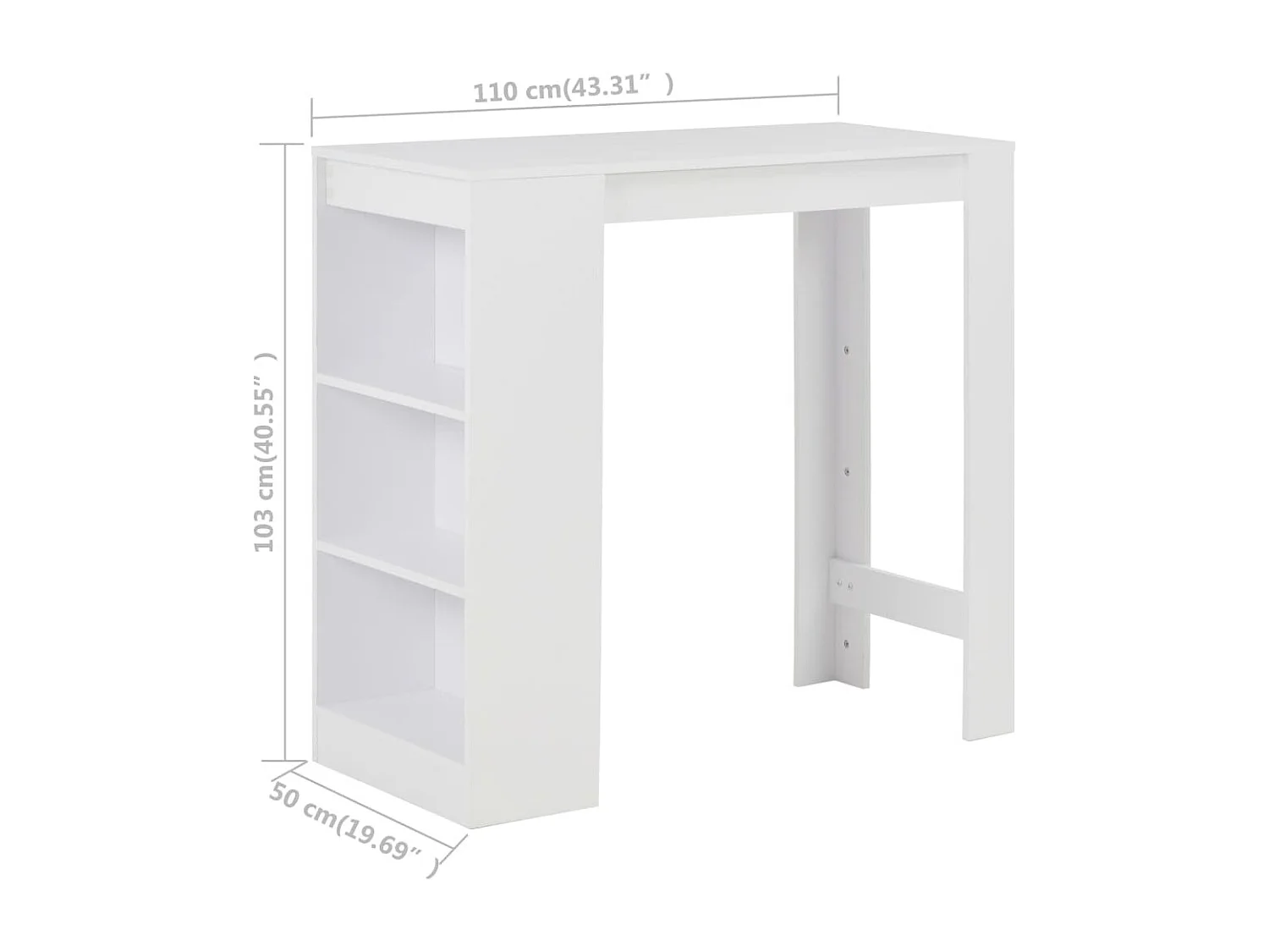 Table de bar avec étagère Blanc 110x50x103 cm