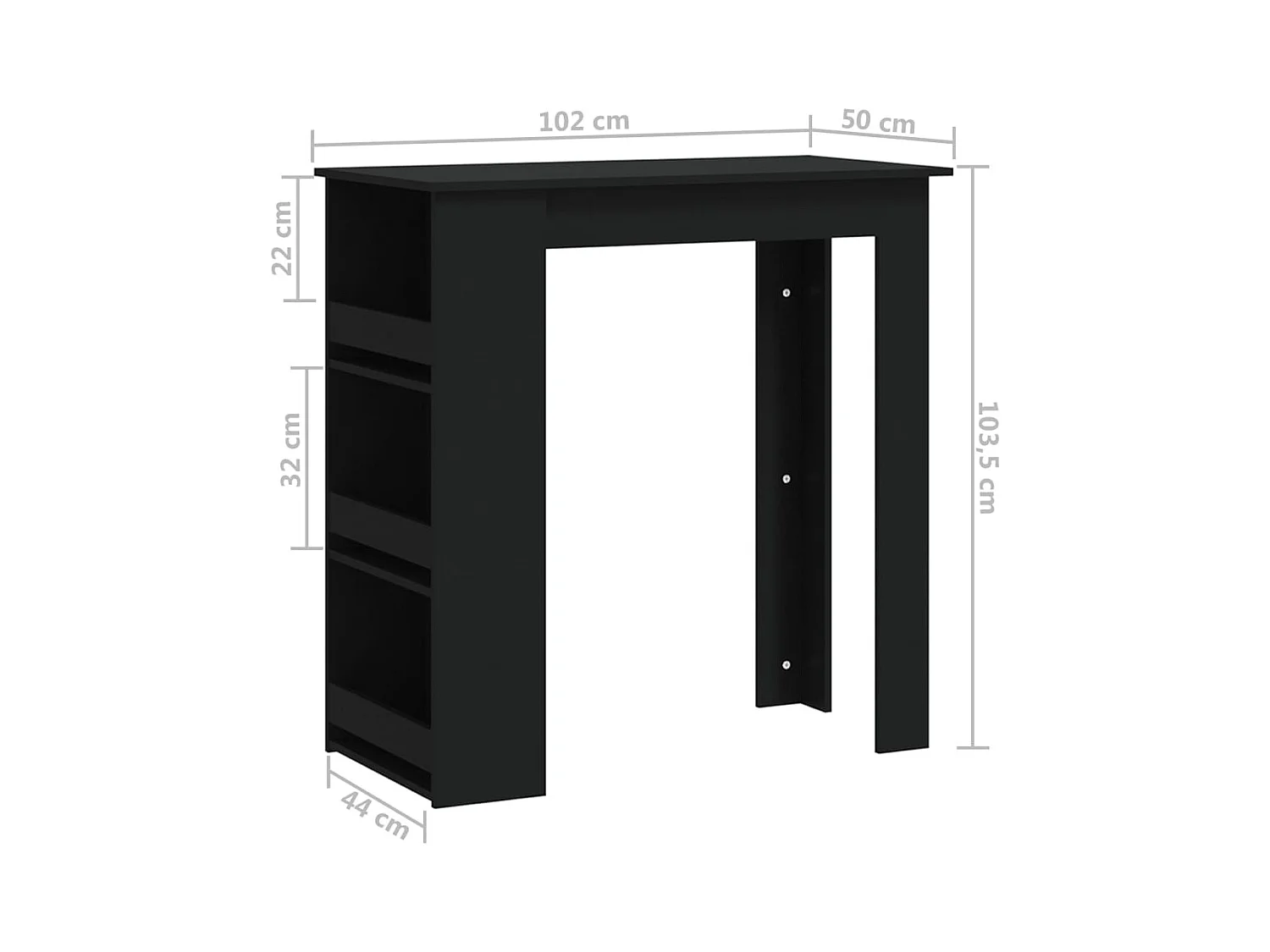 Table de bar et rangement Noir 102x50x103,5cm Bois d'ingénierie