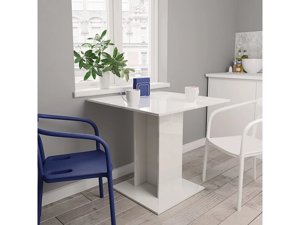 Eettafel 80x80x75 cm bewerkt hout hoogglans wit