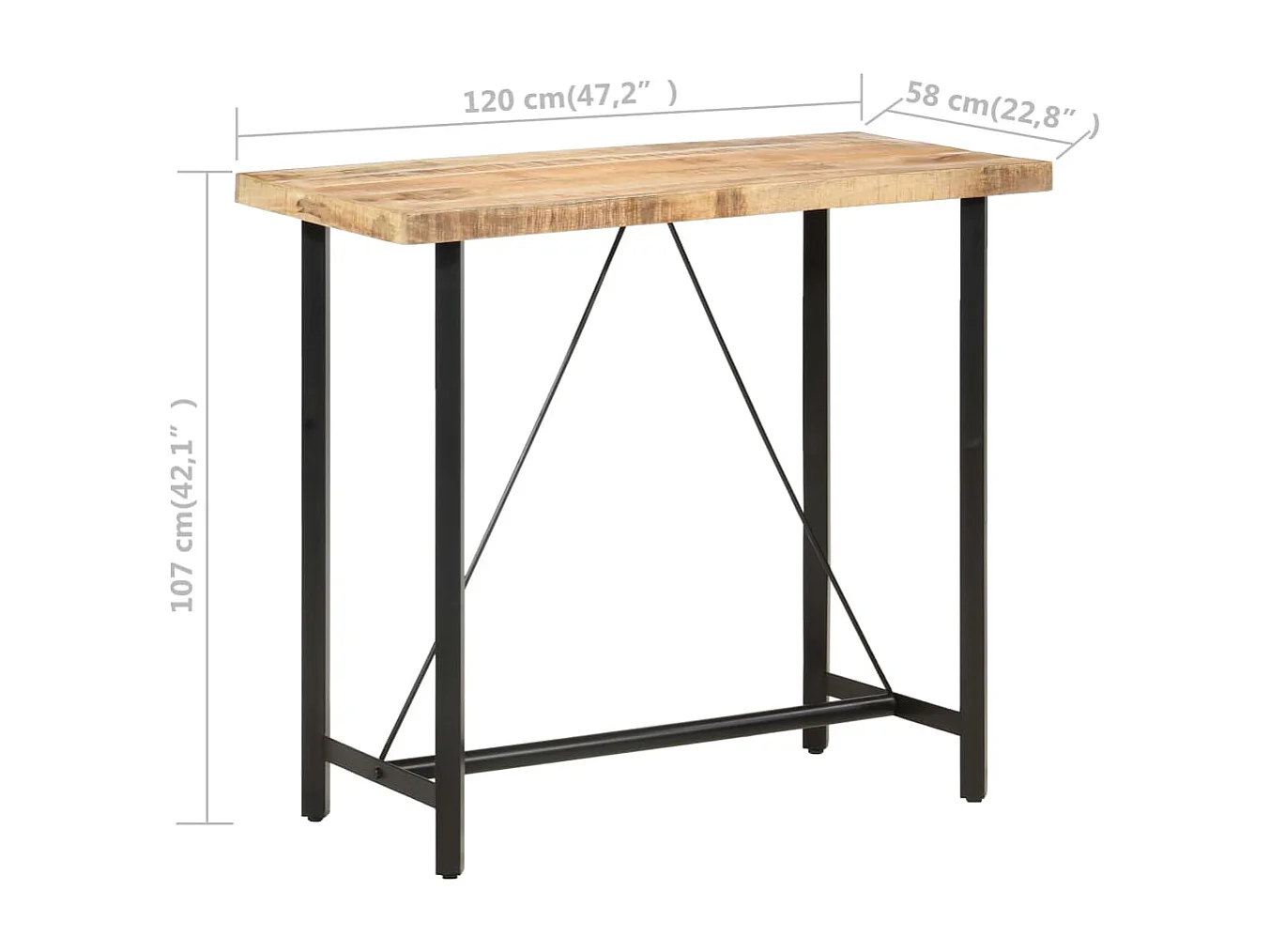Table de bar 120x58x107 cm Bois de manguier brut