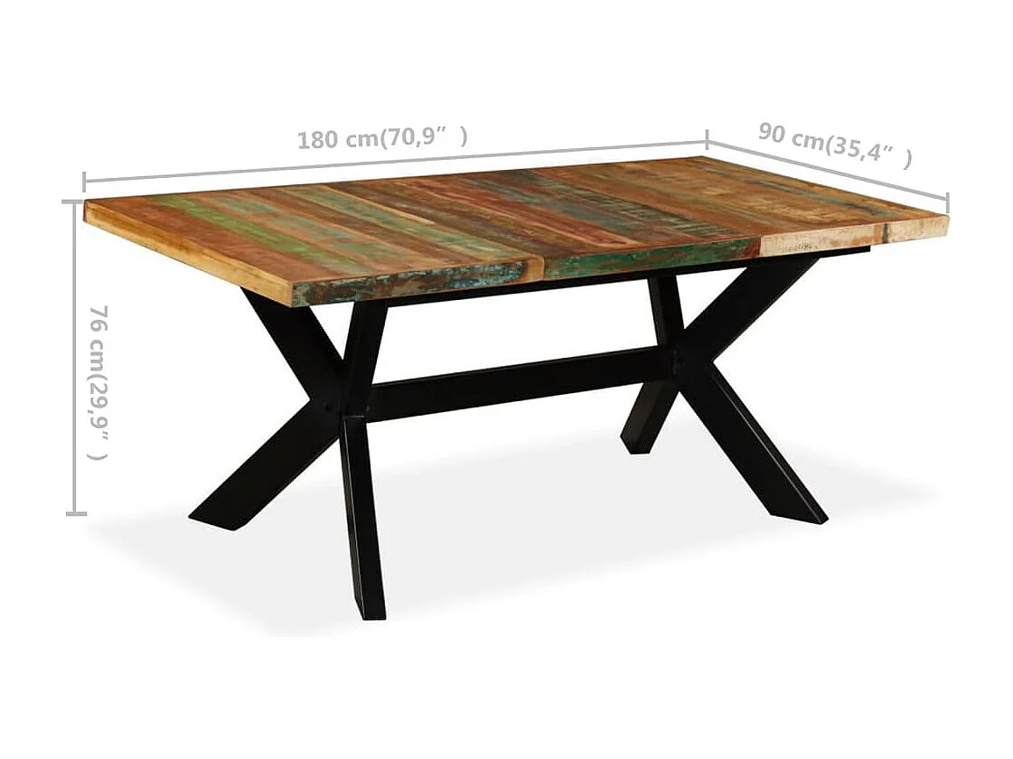 Mesa de comedor madera maciza reciclada y acero cruzado 180 cm