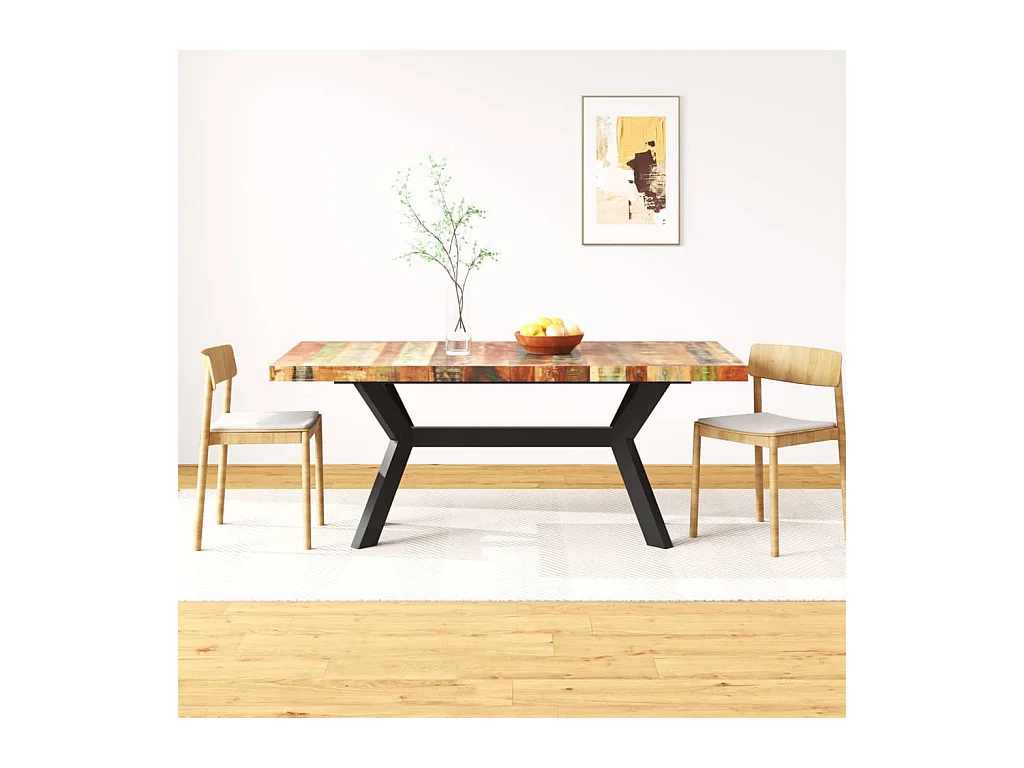 Table à manger Bois récupération massif et croix en acier 180cm
