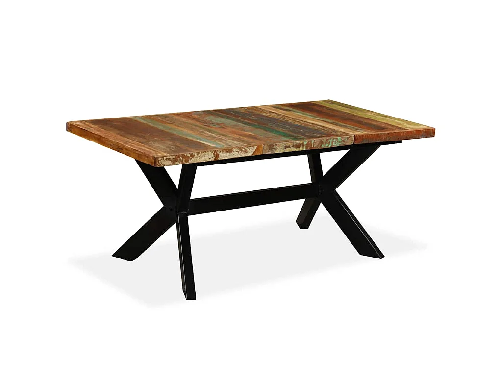 Table à manger Bois récupération massif et croix en acier 180cm