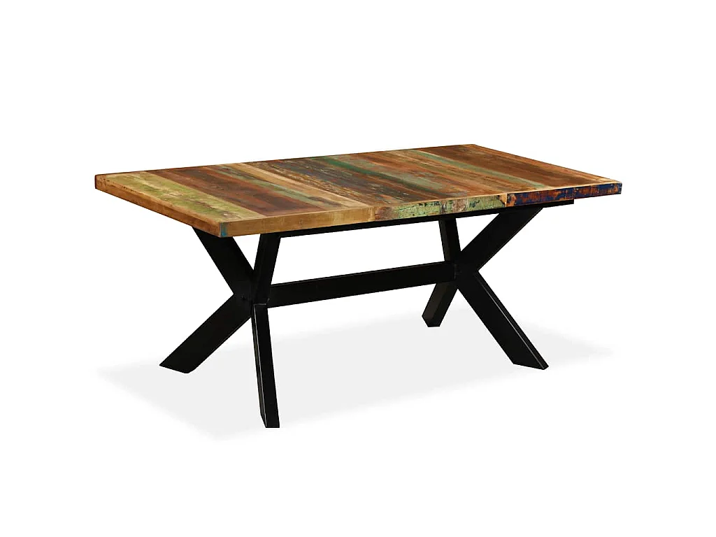 Table à manger Bois récupération massif et croix en acier 180cm