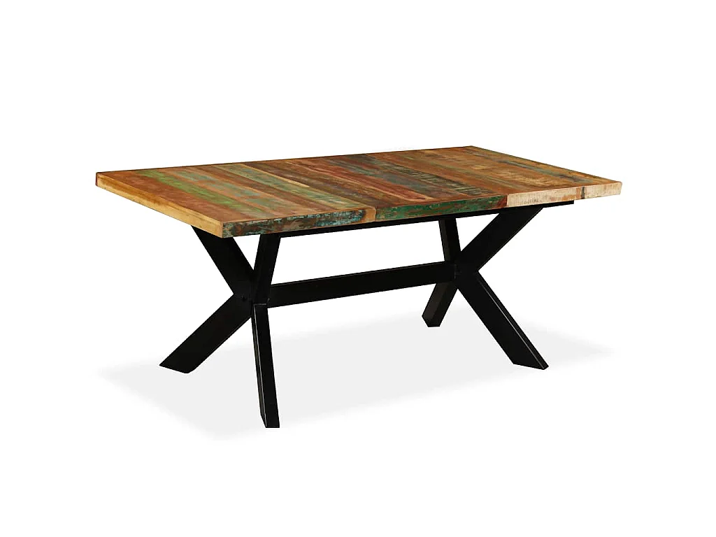 Table à manger Bois récupération massif et croix en acier 180cm