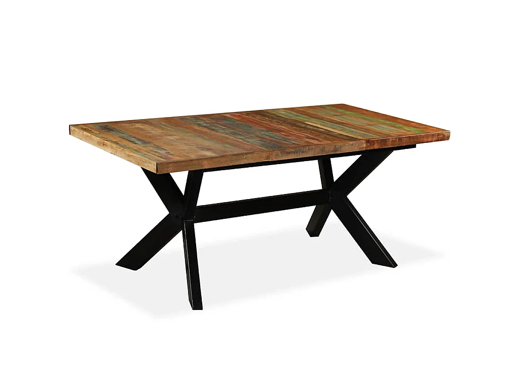 Table à manger Bois récupération massif et croix en acier 180cm