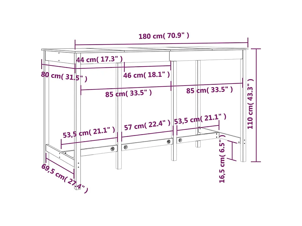 Table de bar 180x80x110 cm Bois massif de pin
