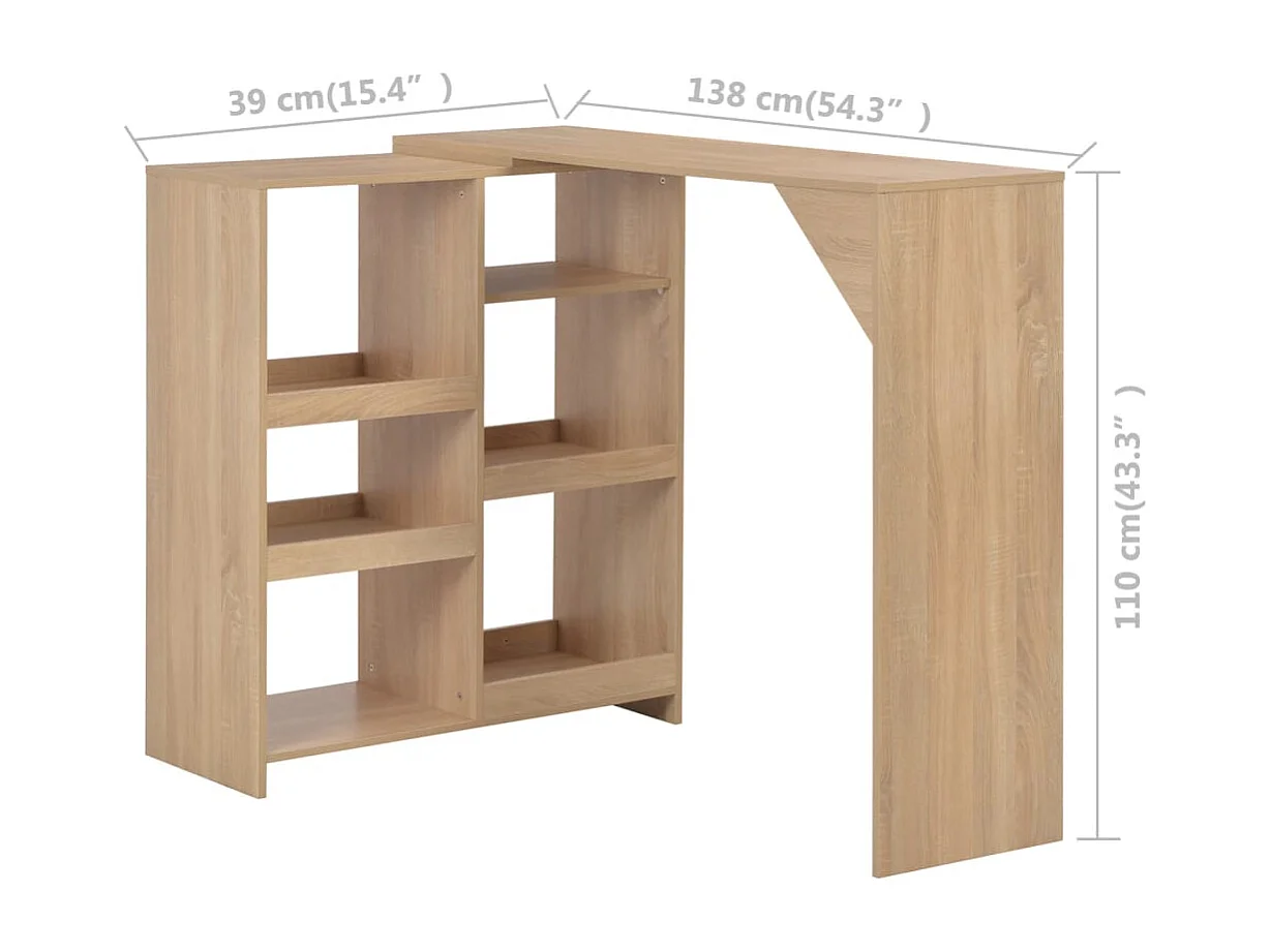 Table de bar avec tablette amovible Chêne 138x39x110 cm