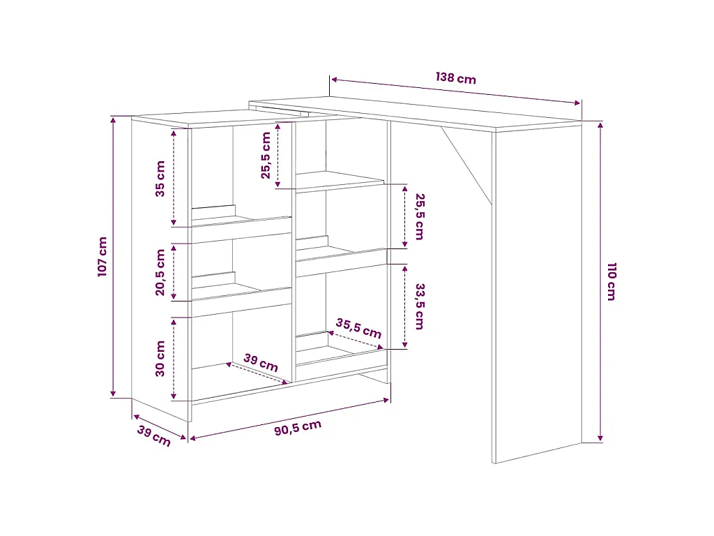 Tavolo da Bar con Scaffale Mobile Rovere 138x39x110 cm