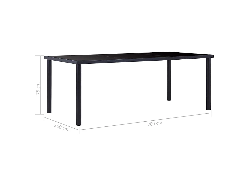 Mesa de jantar 200x100x75 cm vidro temperado preto