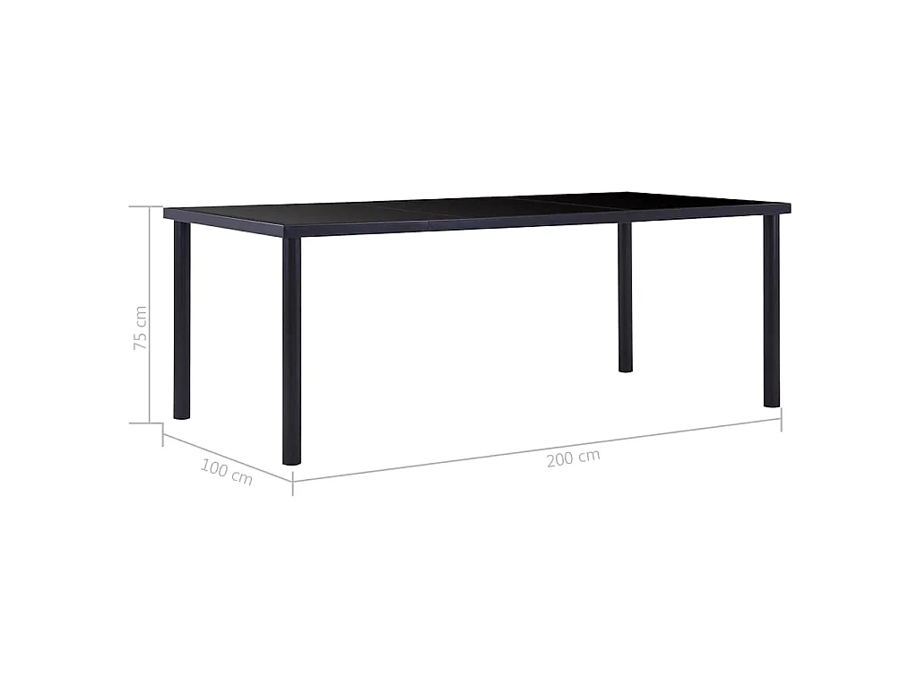 Table à manger Noir 200x100x75 cm Verre trempé