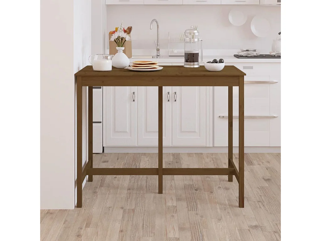 Mesa alta de bar madera maciza de pino marrón miel 140x80x110cm