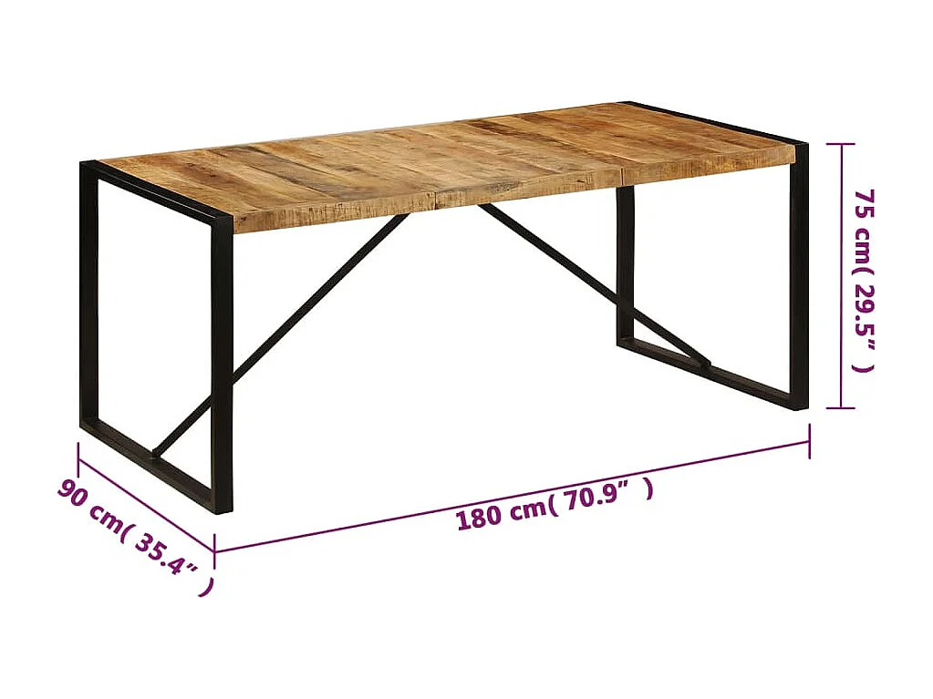 Eettafel 180x90x75 cm massief mangohout