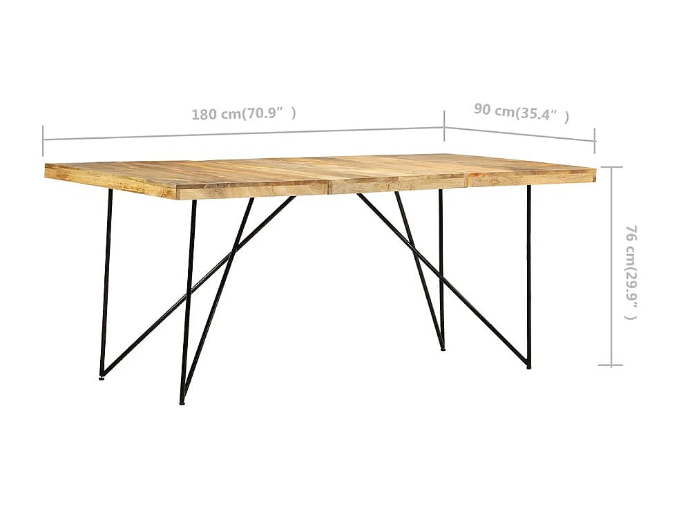 Tavolo da Pranzo 180x90x76 cm in Legno Massello di Mango