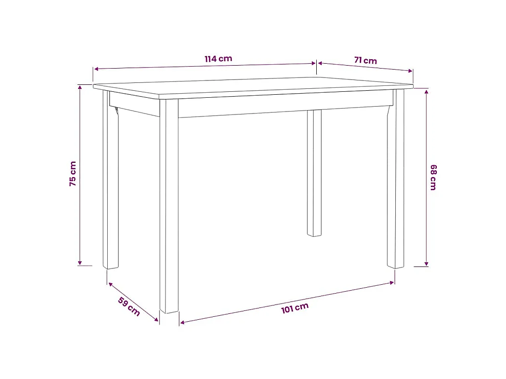 Table à manger Blanc 114x71x75 cm Bois d'hévéa massif